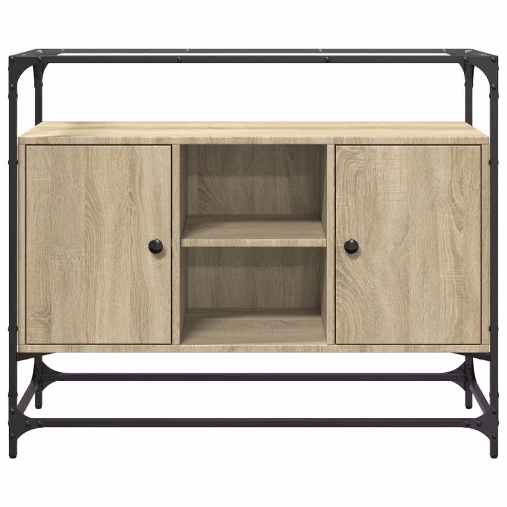 Berkfield Home Sonoma Oak Sideboard with Glass Top in Beige, W/D/H: 98 x 35 x 81 cm – 4