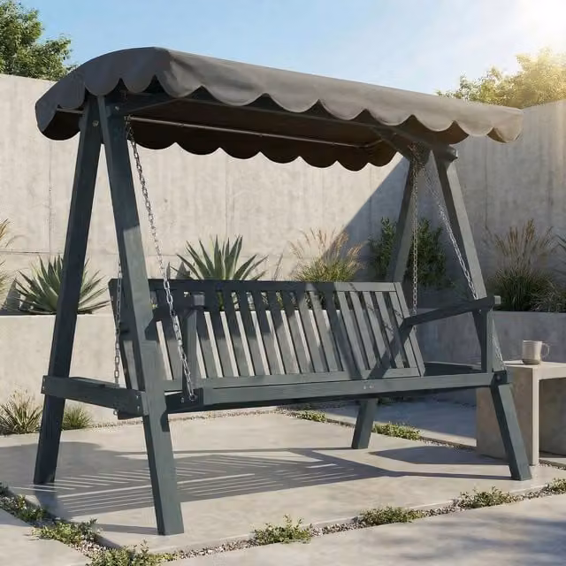 Outsunny 3 Seater Garden Swing Seat with UV-Resistant Sun Canopy in Grey