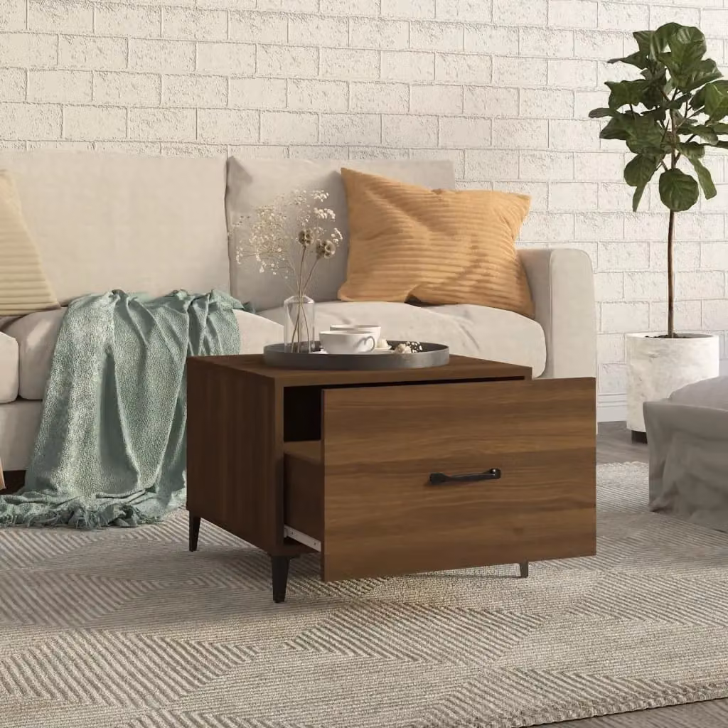 Berkfield Home Set of 2 Brown Oak Coffee Tables with Metal Legs, W/D/H: 50 x 50 x 40 cm – 2