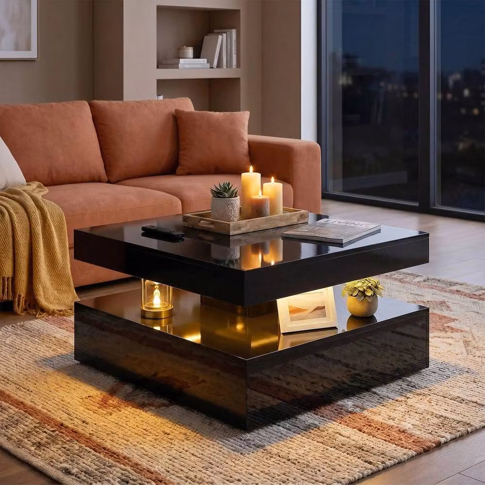 Kelvenix Modern Black Glossy Coffee Table with Storage and Lift Mechanism – 4