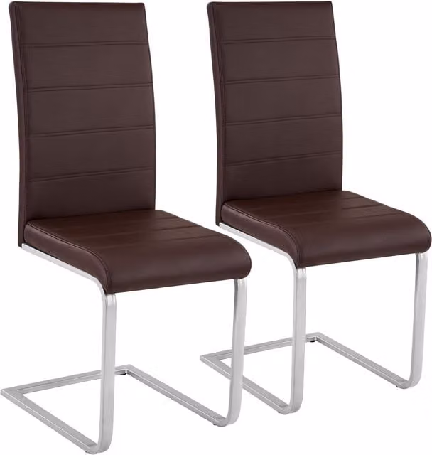 Tectake Set of 2 Modern Cantilevered Dining Chairs in Brown and White with Synthetic Leather and Metal Base