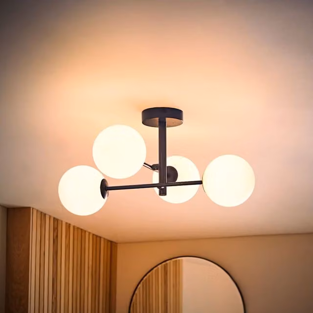 Darla 4 Way Frosted Globe Bathroom Ceiling Light in Blue and Black