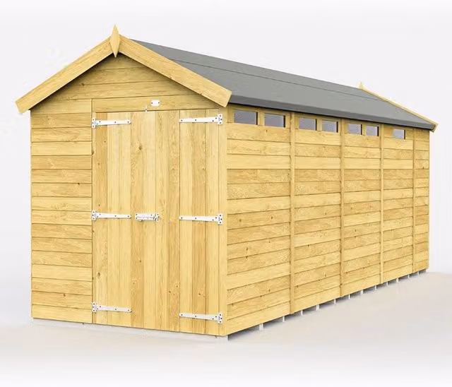 Buttercup Farm Apex Security Wooden Shed with Double Doors in Brown, W: 214 cm, D: 503 cm, H: 217 cm – 1