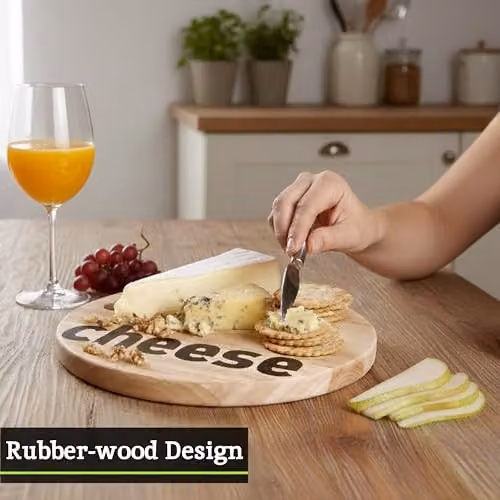 Premier Housewares Round Wooden Cheese and Wine Board Gift Set, Brown – 4