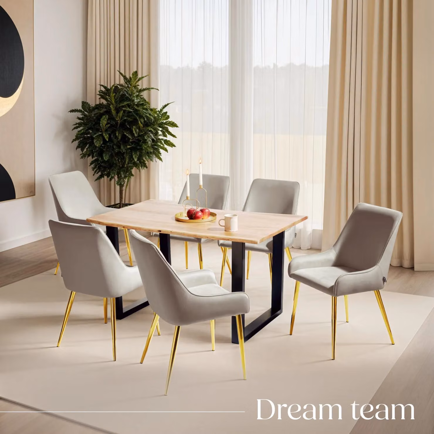 tectake Avane Set of 2 Modern Dining Chairs in Taupe Velvet Fabric with Armrests – 5