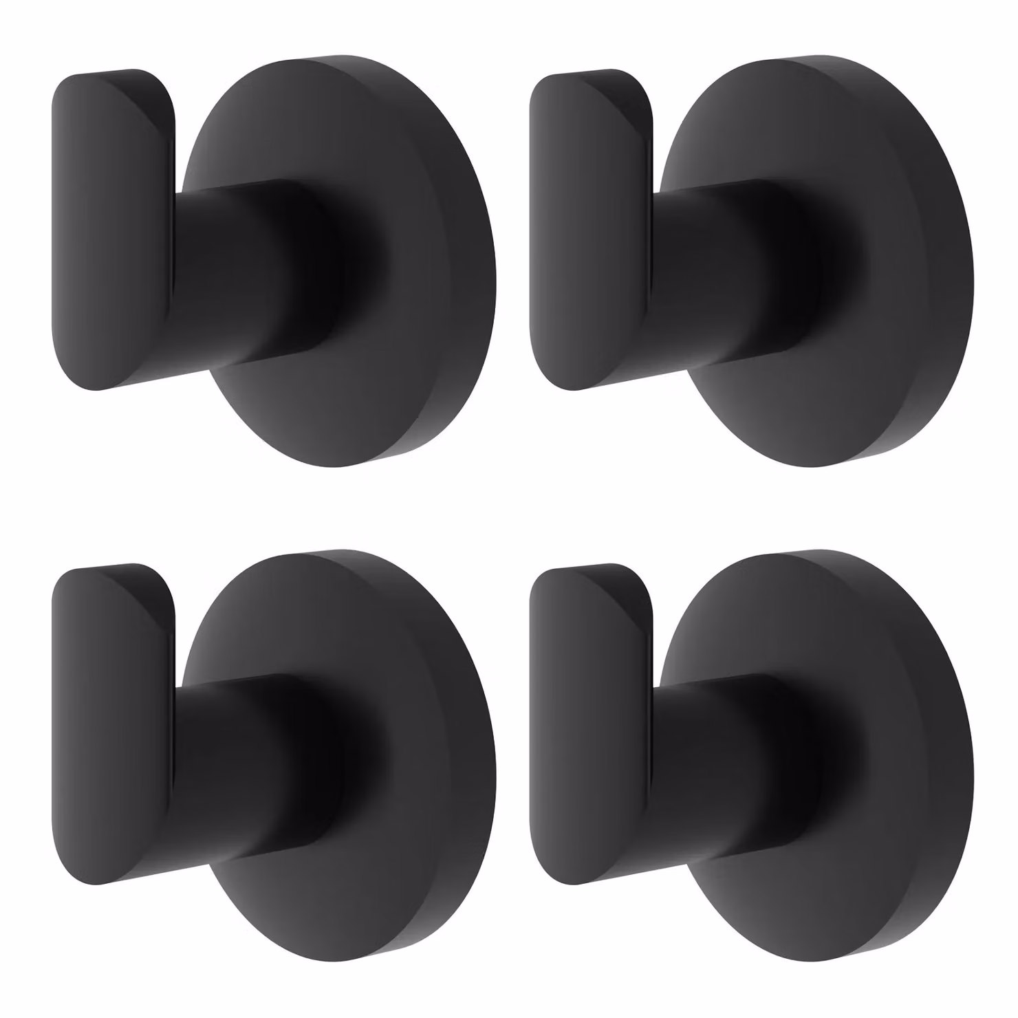 Nes Home Matte Black Round Metal Wall Mounted Robe Hook Set of 4 – 2