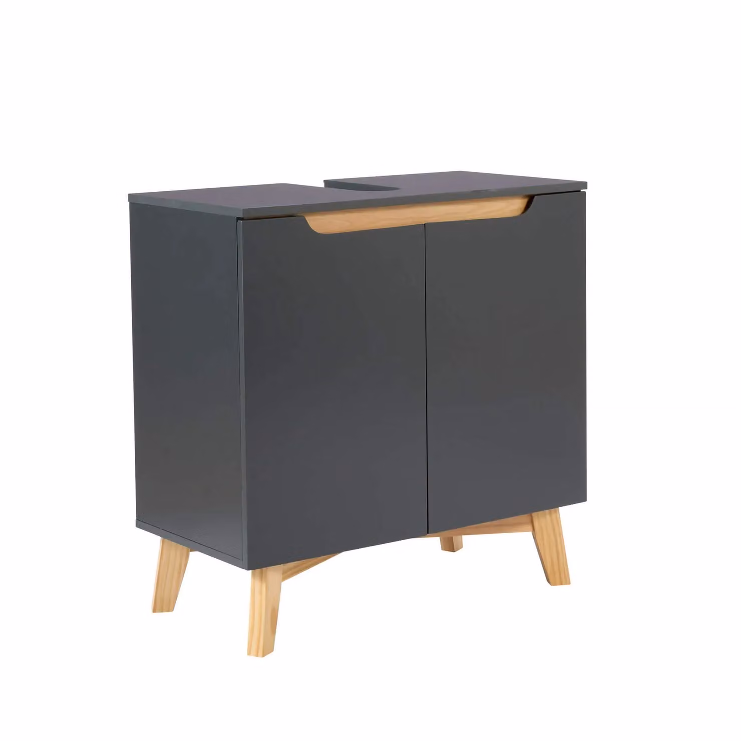 Home Source Dark Grey Under Sink Bathroom Storage Cupboard with Hinged Doors and Internal Shelves – 4