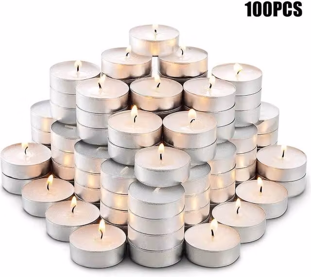 NESTLUNE Silver Tea Light Candles, Pack of 100