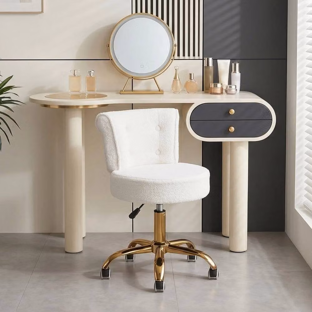 KORVIXA Teddy Fleece Adjustable Swivel Makeup Vanity Dressing Chair in White – 4