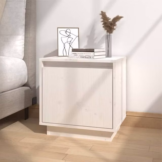 Berkfield Home White Solid Wood Pine Bedside Cabinet W/D/H: 40 x 30 x 40 cm – 1