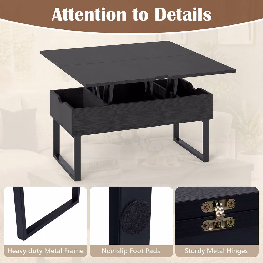 Costway 3-in-1 Convertible Lift Top Coffee Table in Black – 4