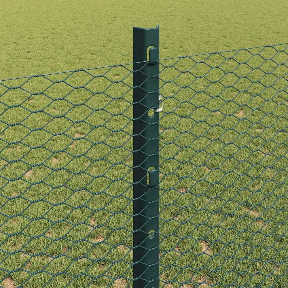 Berkfield Home 22-Piece Steel U-Channel Fence Posts in Green and Grey, Height: 140 cm – 2