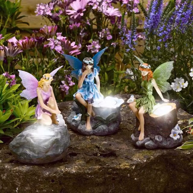 Marco Paul Solar Fairy Garden Ornaments, 3 Pack, Multicolour – 1