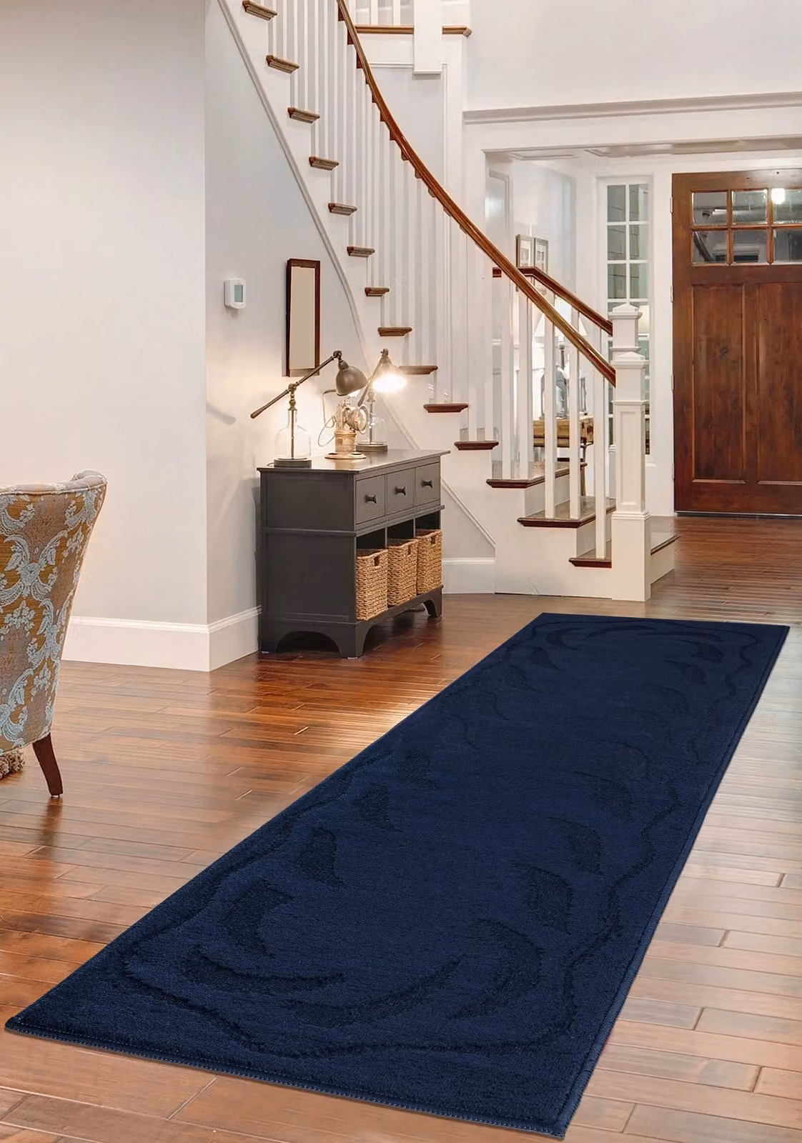Smart Living Ovalack Heavy Duty Non Slip Machine Washable Hallway and Kitchen Door Mat in Navy Blue, W: 80 cm, L: 300 cm – 1