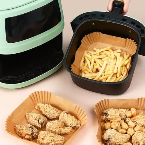 Home Source Non-Stick Disposable Air Fryer Parchment Paper Liners, 50 Square Brown Liners, W: 16 cm x D: 16 cm – 5