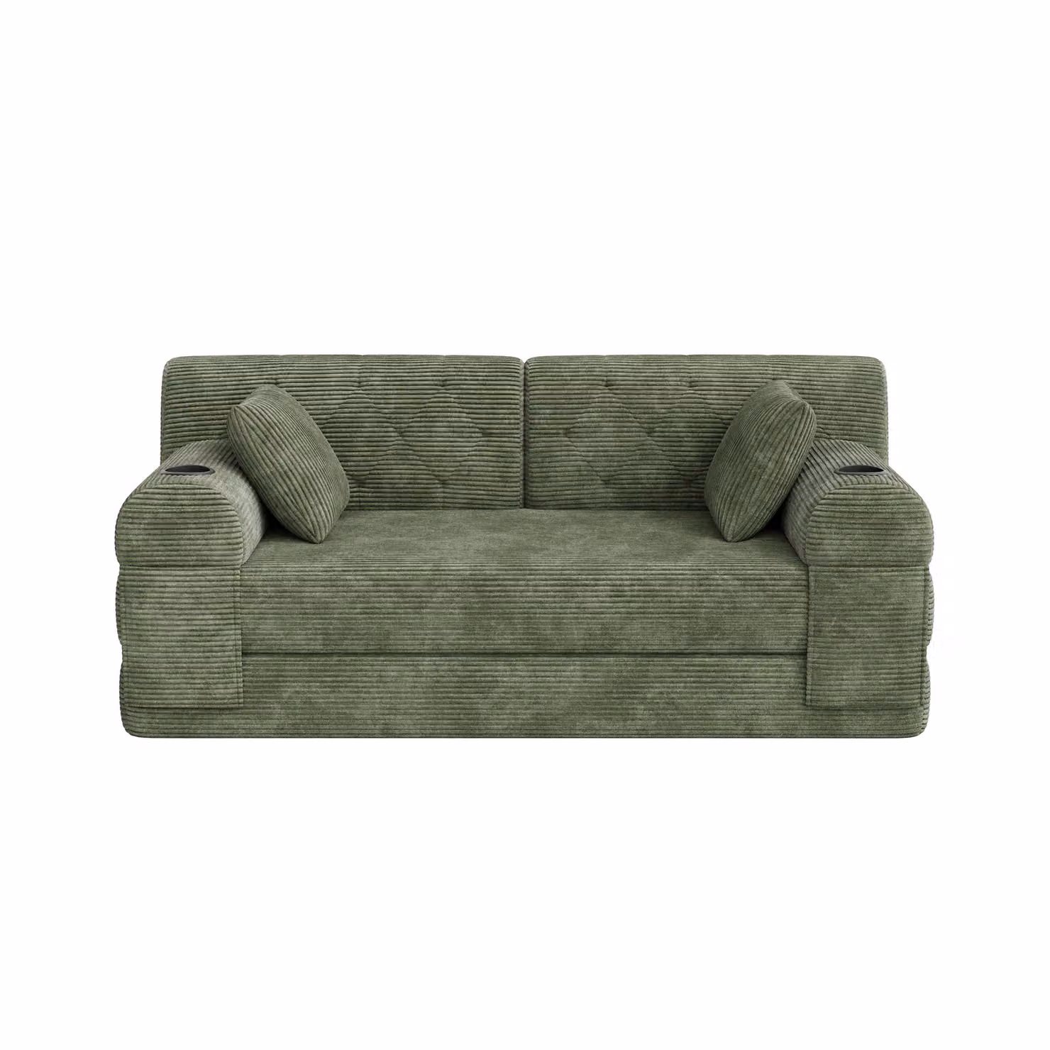 Aosom UK Green Corduroy Convertible Sleeper Sofa with High-Density Foam and Cup Holders, W: 80 cm, D: 168 cm, H: 81 cm – 2