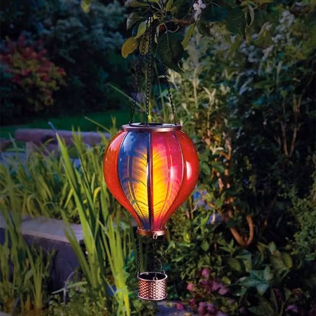 Garden Mile Large Solar Hanging Hot Air Balloon Lantern in Multicolour Rainbow