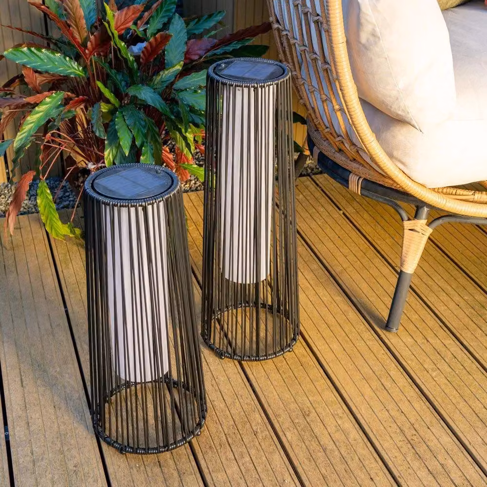 ValueLights Black Rattan Solar Powered LED Outdoor Floor Lamp with Warm White Light – 2