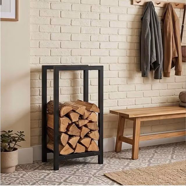 Levede Steel Firewood Rack, Black Compact Freestanding Metal Log Holder for Living Room or Garden