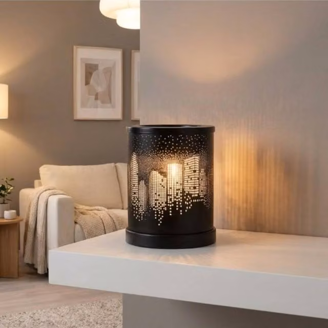 Garden Greatness Nova City Illuminated Aroma Burner in Black and Multicolour Metal, W/D/H: 12.0 x 15.0 x 12.0 cm