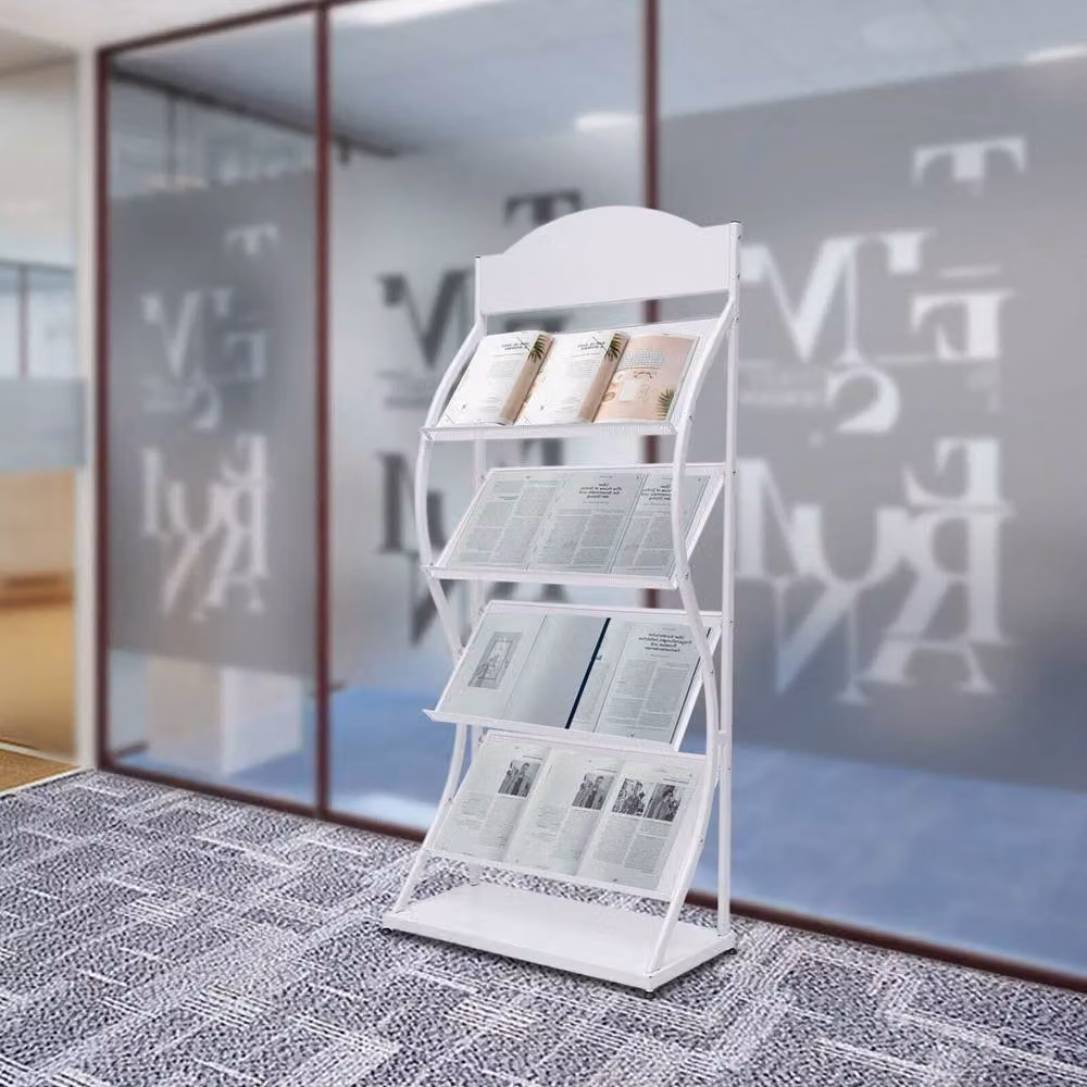 Kelvenix 4-Tier Freestanding Metal Newspaper Display Rack in White – 2