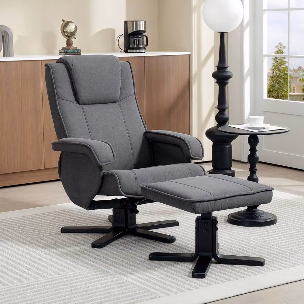 STILVORA Grey Velvet Swivel Recliner Chair with Matching Footstool – 3