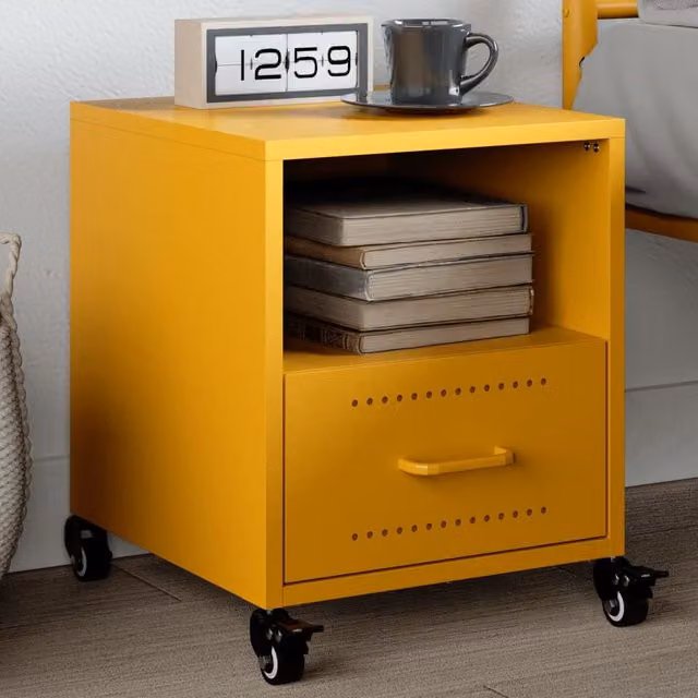 Berkfield Home Mustard Yellow Metal Bedside Cabinet W/D/H: 36 x 39 x 43.5 cm – 1