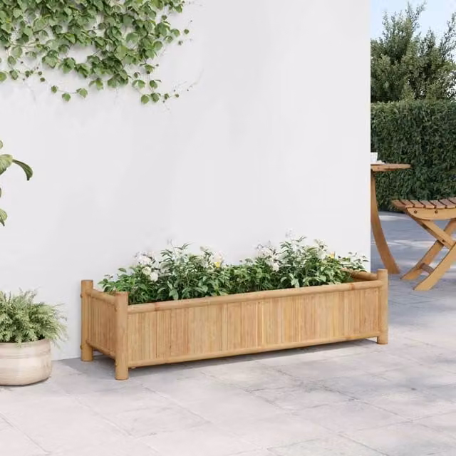 Berkfield Home Bamboo Planter Tub in Brown, W/D/H: 100 x 30 x 25 cm