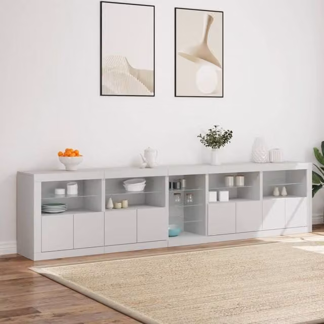 Berkfield Home Modern Glossy White Sideboard with Integrated LED Lights W: 283 cm, D: 37 cm, H: 67 cm