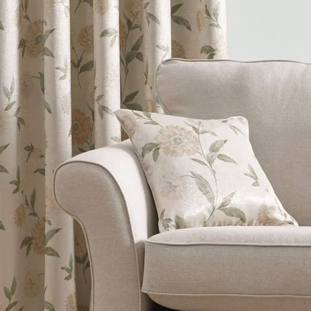Dreams & Drapes Floral Square Filled Cushion in Beige, W/D/H: 43 x 43 x 43 cm