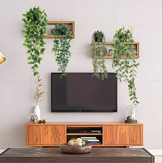 Havendro Set of 4 Artificial Hanging Plants in Green Pots