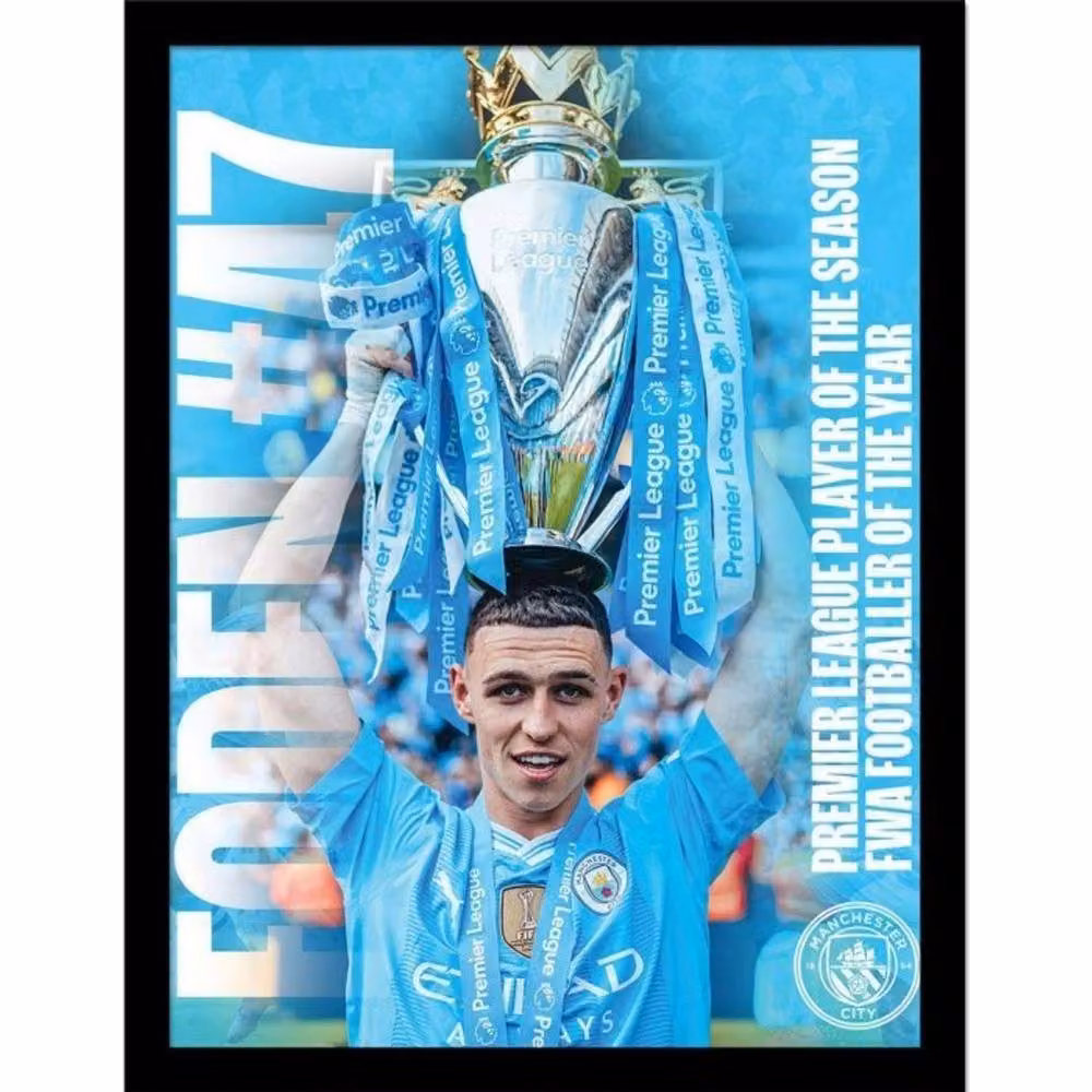 Manchester City FC Foden 2024 Framed Paper Poster, Multicolour Blue – 2