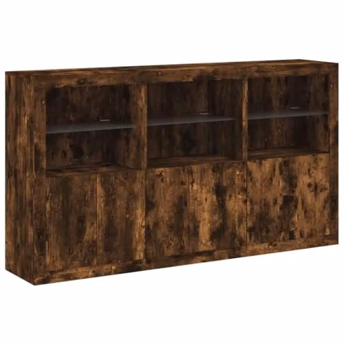 vidaXL Modern Sideboard with Integrated LED Lights in Smoked Oak, W/D/H: 181.5 x 37 x 100 cm – 1