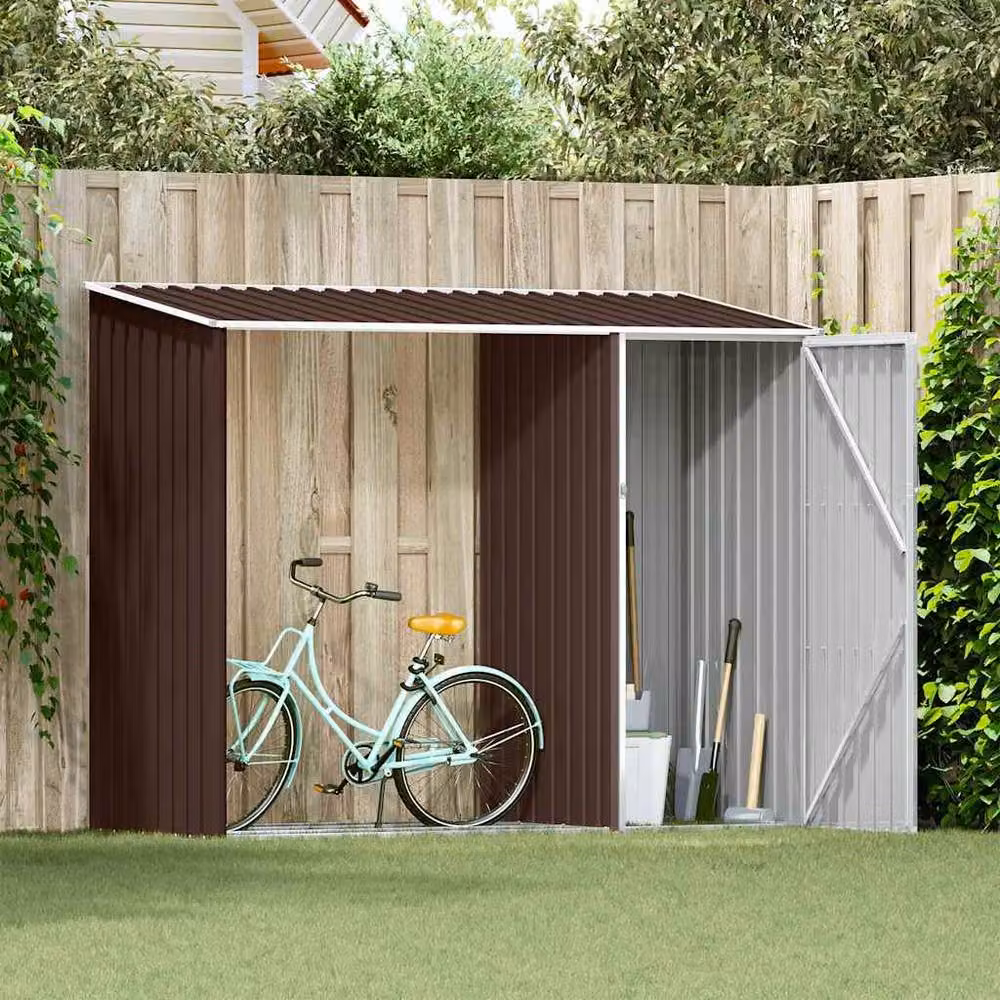 Berkfield Home Garden Brown Galvanised Steel Firewood Shed W/D/H: 245 x 98 x 159 cm – 3