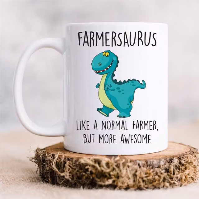 60 Second Makeover Limited Farmer Dinosaur Ceramic Mug in White – 1