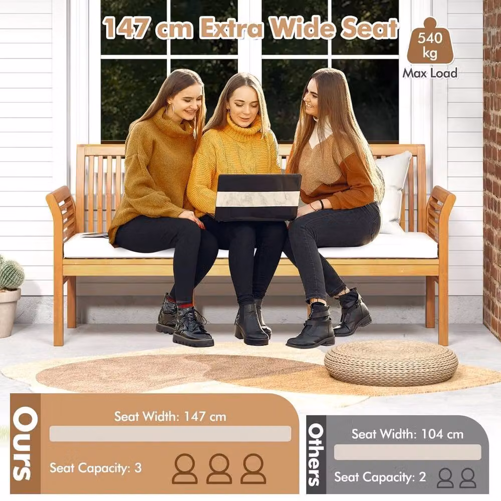 SPETLEK 3 Seater Acacia Wood Garden Bench with High Back Design in Natural Brown, Width: 159 cm – 6