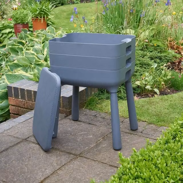 mysmartbuy 3-Tray Wormery Low-Odour Worm Composter with Tap and 3 Stackable Trays in Grey – 1