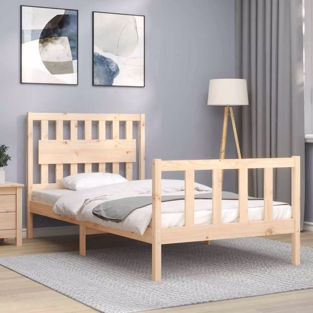 Berkfield Home Rustic Solid Pine Bed Frame with Headboard, Brown, W: 100 cm, L: 200 cm – 2