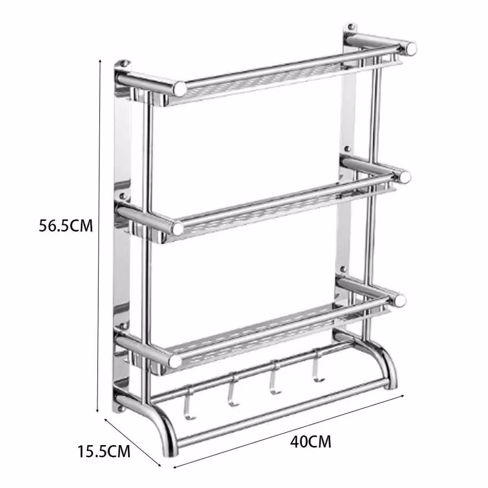 EONLION Wall Mounted Metal Bathroom Towel Rail and Storage Shelf in Silver – 2