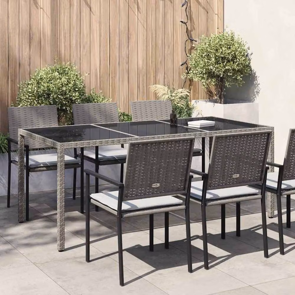 Berkfield Home Grey Extendable Rectangular Garden Table with Tempered Glass and Poly Rattan, W/D/H: 190 x 90 x 75 cm – 2