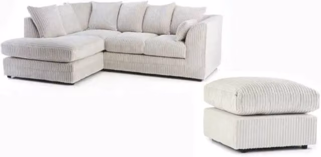 Snug Furniture Birmingham Ltd Jumbo Cord Left Hand Corner Sofa with Matching Ottoman in Cream
