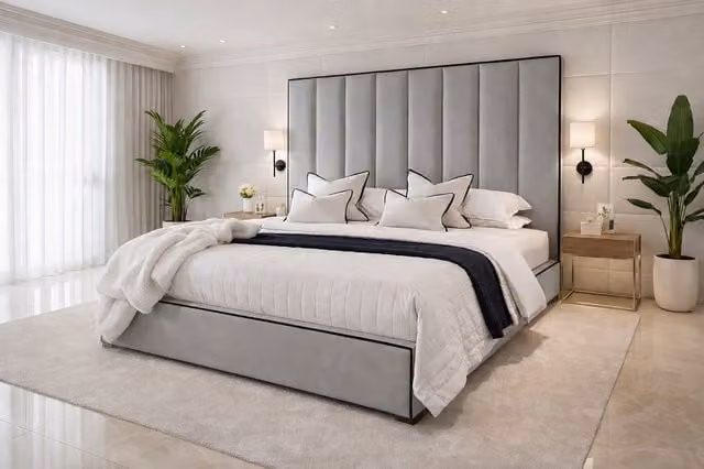 K Mehmood Enterprise Ltd Modern Upholstered Panel Bed Frame in Silver Grey, W/D/H: 177.8 x 60.96 cm