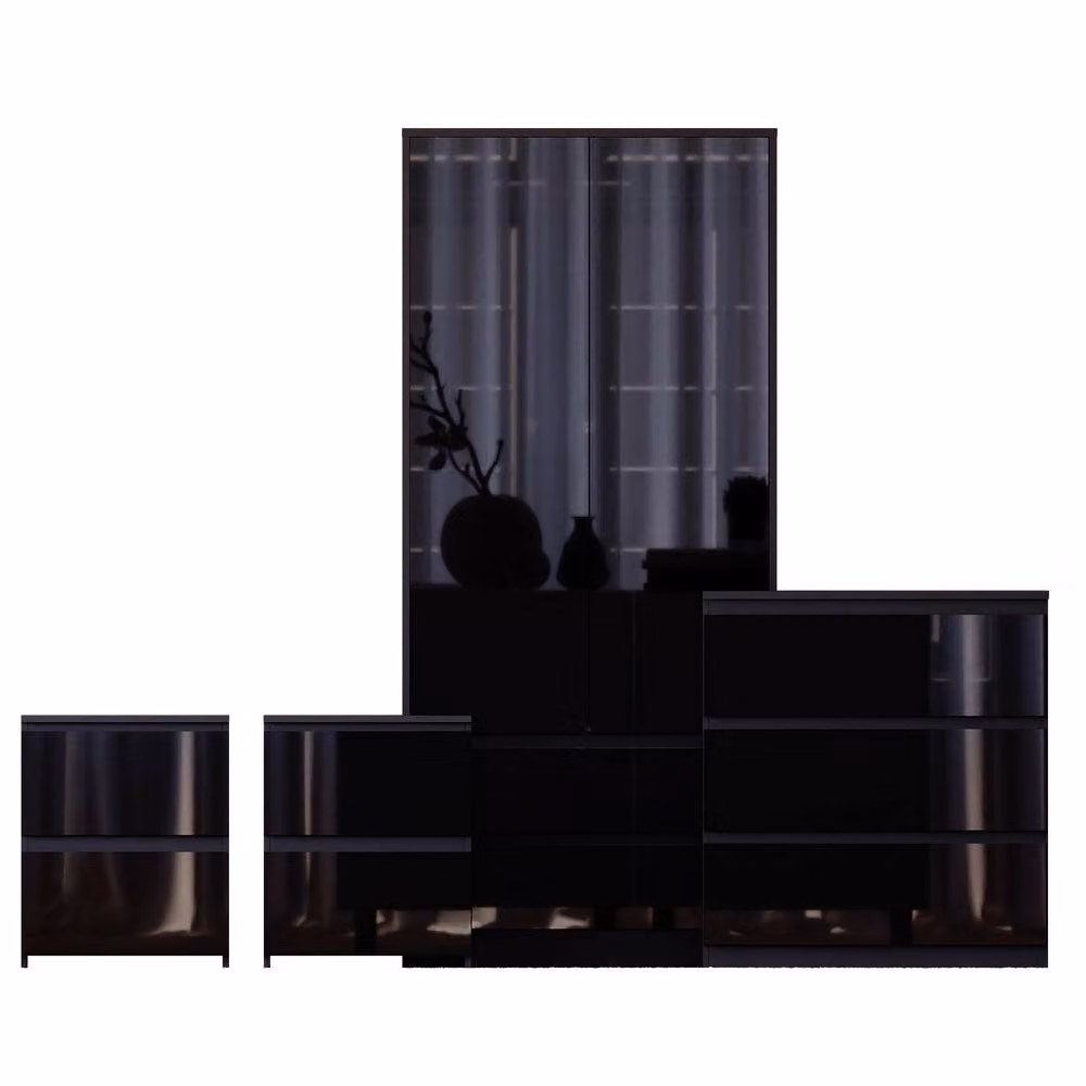 HD Designs Vida Designs Glinton 4 Piece Modern Black Glossy Bedroom Set – 2