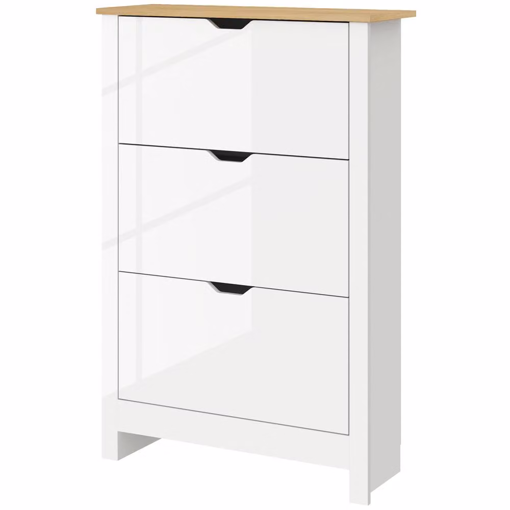 STILVORA Narrow White Shoe Cabinet with 3 Tilting Compartments and Internal Shelves – 3