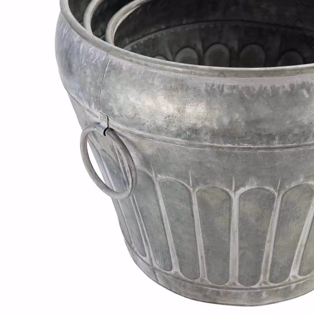 Ascalon Design Ltd Set of 3 Galvanised Steel Tub Planters, Grey, W: 43 cm, D: 43 cm, H: 37.5 cm – 3