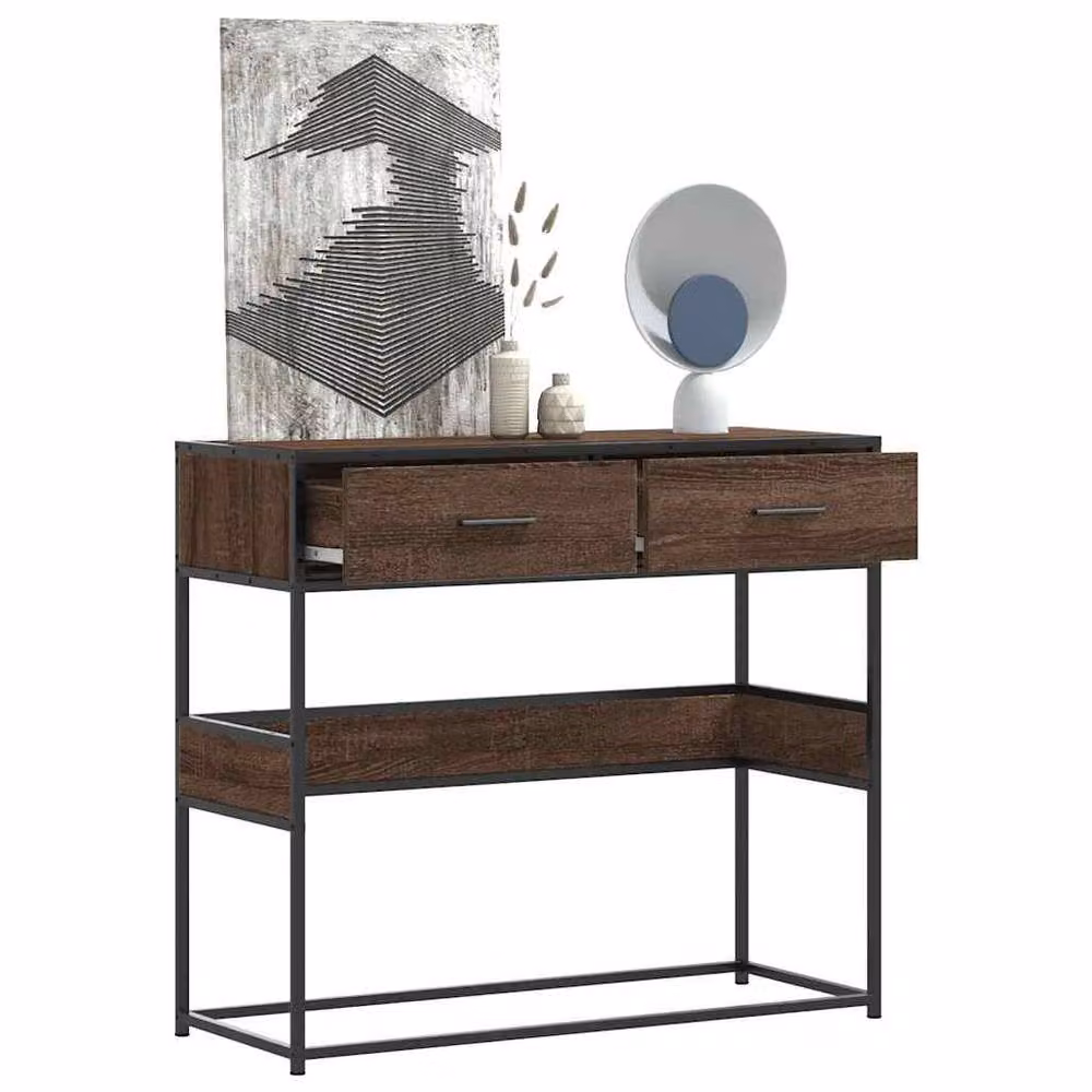 Berkfield Home Console Table in Brown Oak, W/D/H: 90 x 35 x 80 cm – 2