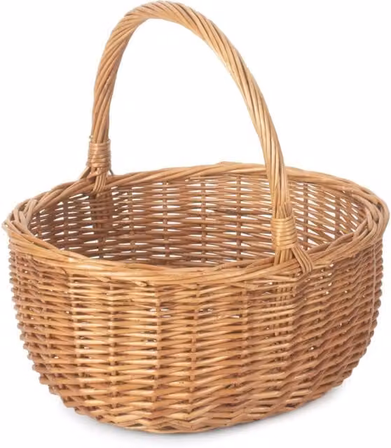 Red Hamper Wicker Shopping Basket, Double Steamed Oval Shopper in Brown and Red – 1