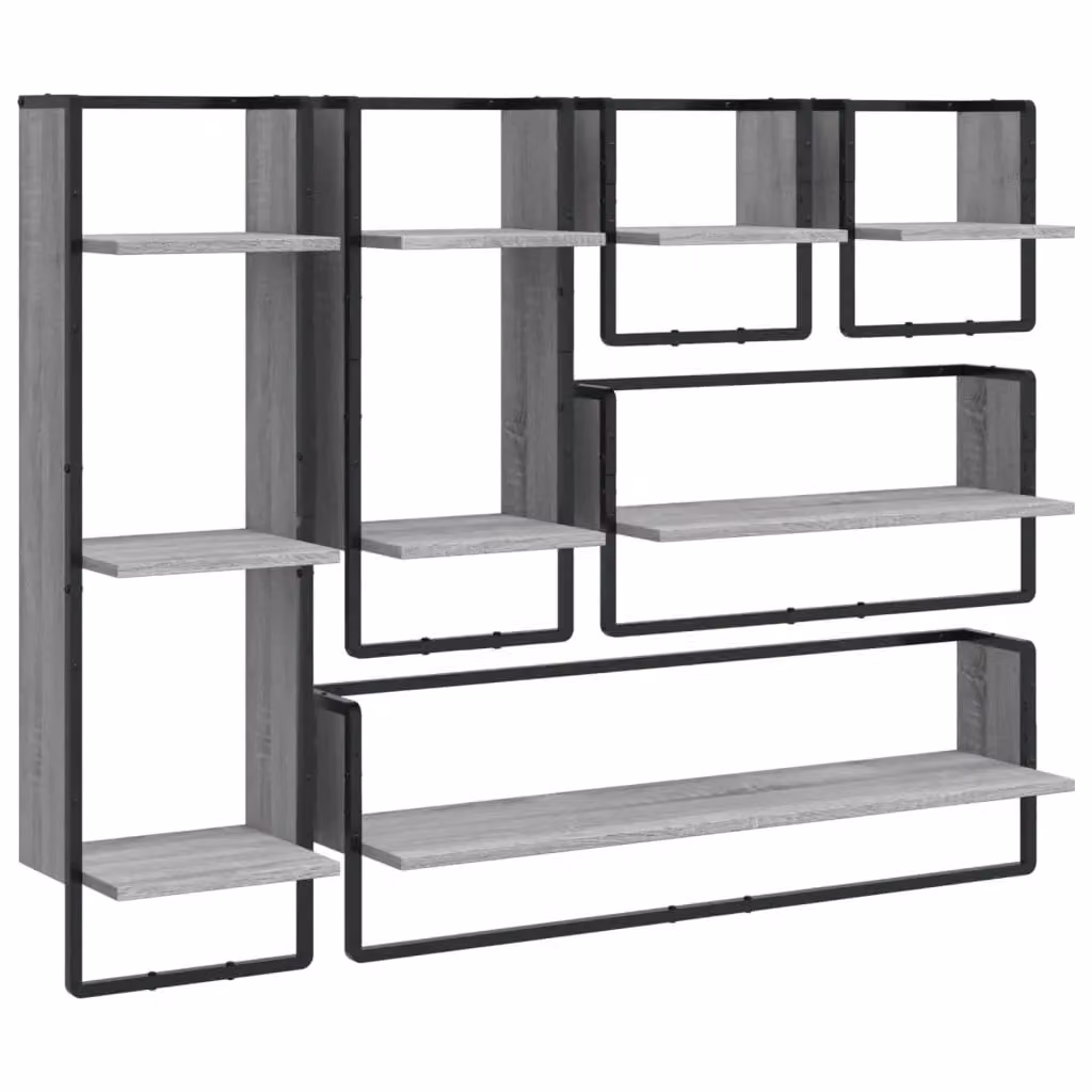 Berkfield Home 6 Piece Grey Sonoma Wall Mounted Shelf Set with Hanging Rods – 2