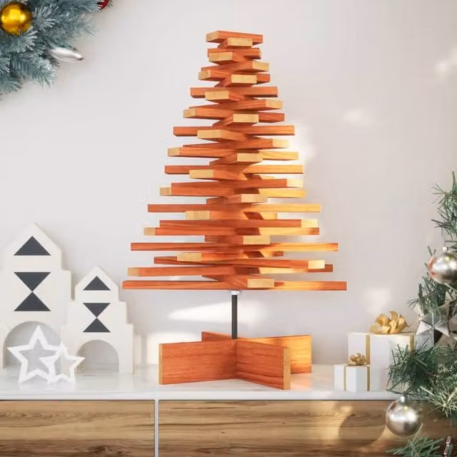 Berkfield Home Rustic Wooden Tabletop Christmas Tree in Wax Brown, Height: 80 cm – 1