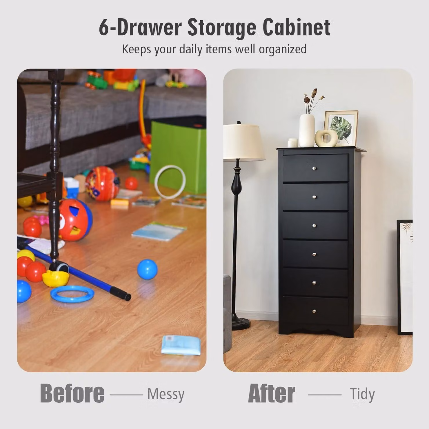 Costway 6 Drawer Wooden Freestanding Chest of Drawers with Metal Handles in Black – 5